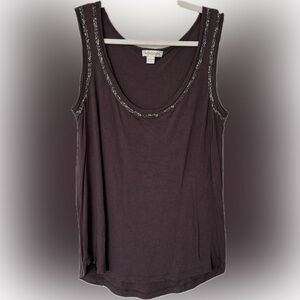 Monsoon Dark Plum Embellished Scoop Neck Tank
